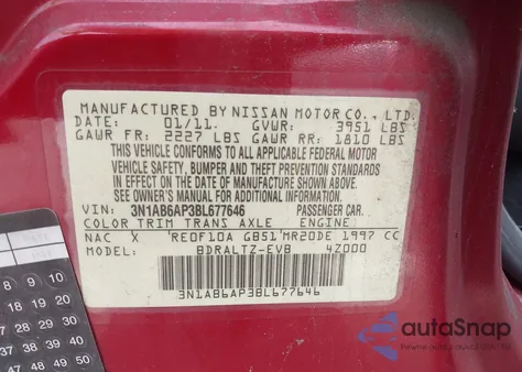 2011 Nissan Sentra 2.0S из США, поврежденный, VIN 3N1AB6AP3BL677646